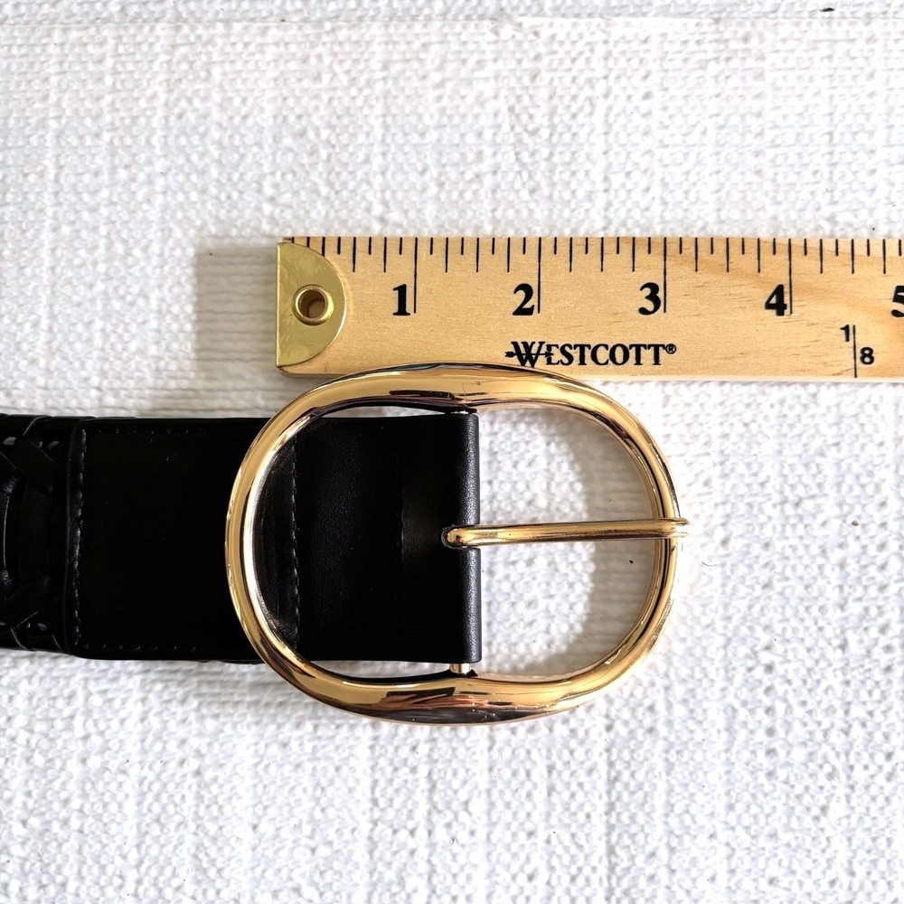 Black Woven Faux Leather Belt Sz L Gold Oval Buckle Boho Western Festival Rodeo‎ - Picture 4 of 7